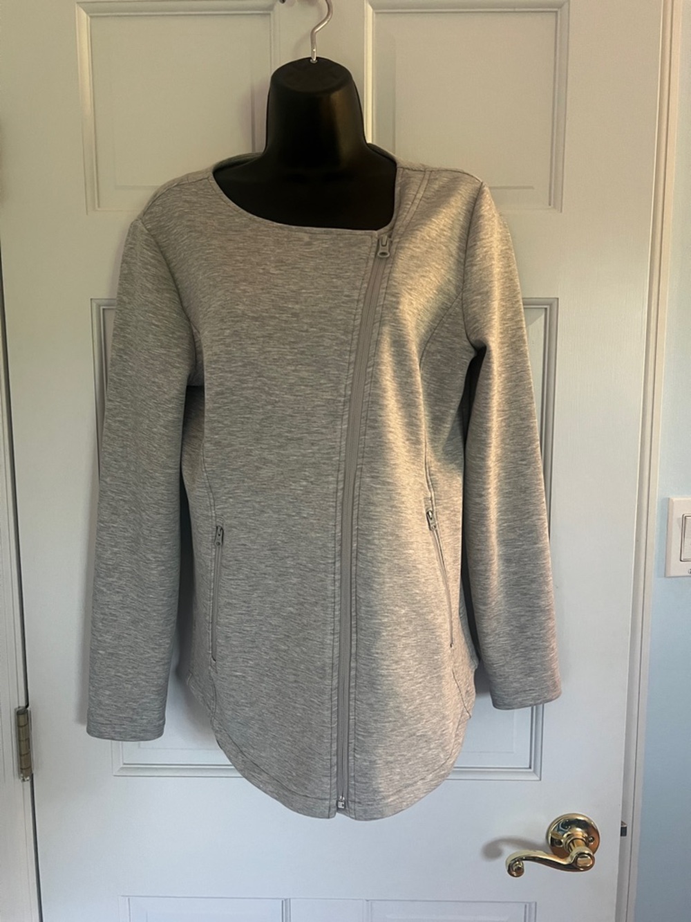 Talbots Light Gray Asymmetrical Zip Bomber Jacket